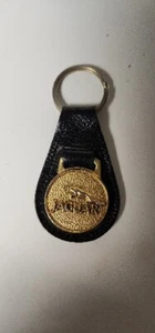 Genuine Jaguar Keyring Keychain 1985-1992 Black Leather Gold Colored Fob - Picture 1 of 6