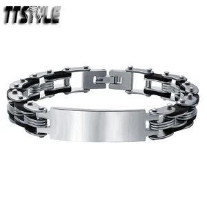 THICK TTStyle Solid Silver/Black Stainless Steel ID Bracelet 21cm NEW - Picture 1 of 1