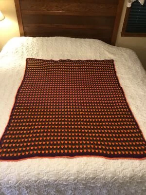 Manta de sofá hecha a mano de ganchillo afgano de colección tiro afgano púrpura naranja talla 56X44 Foto 1 de 4