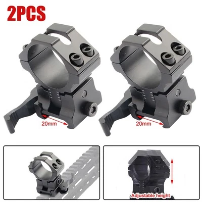 2X Hunting 1" 25.4mm 30mm Rings 20mm Rail Adjustable Center Height Scope Mounts - Image 1 of 4