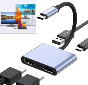 USB-C Thunderbolt3 to Dual HDMI Adapter Extend Mirror 4K HD Triple Win Display - Picture 1 of 13