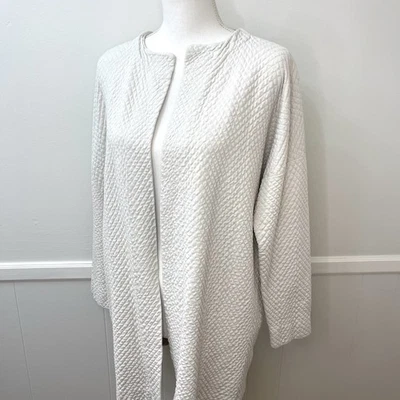 Cárdigan Chaqueta Eileen Fisher Seda Algodón Frente Abierto Marfil Mediano Foto 1 de 4