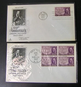 Estampilla de Estados Unidos 1947 primer día de emisión cubiertas #946 PULITZER 2 cubiertas (lote c) - Imagen 1 de 1
