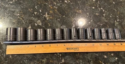 Snap-on 1/2 Drive 11 to 24 mm 14 Pc. 6-pt Shallow Complete Impact Socket Set USA - Image 1 of 4