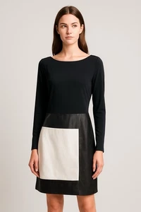 Lauren Ralph Lauren nera tecnica mista ecopelle colorblock manica lunga taglia 4 - Foto 1 di 12