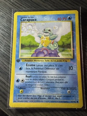 FRENCH 1st Edition Squirtle (Carapuce) 63/102 Base Set 1999 Pokemon Wow - Image 1 of 2