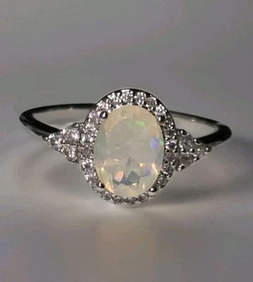  Anillo de plata esterlina 925 ópalo arco iris natural joyería tamaño 6,75 2107 Foto 1 de 4