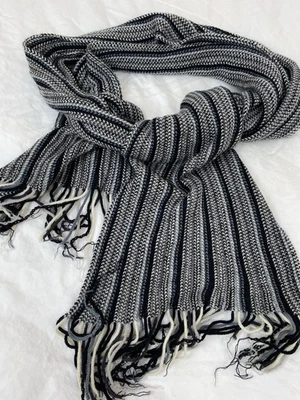 Vintage Banana Republic Long Men Womens 8 ft Black Knit Wool Scarf Fringe - Image 1 of 3