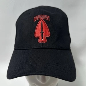 US Army Special Operations Command USASOC Airborne Hat Ball Cap Black Red Sz S/M - Picture 1 of 9