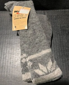 Vintage NEW with Tags Wigwam Tall Nordic Ski Socks Knee High Gray Snowflake Rare - Picture 1 of 5