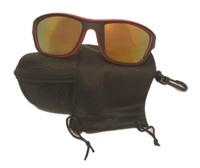 Gafas de sol deportivas envolventes con marco negro y rojo con lentes naranja estilo Revo Foto 1 de 2