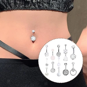 Pack of 12 Stainless Steel Belly Button Ring Set Barbell Navel Bars Piercing - Picture 1 of 4