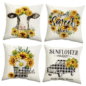 Spring Summer Sunflower Throw Pillow Covers 20x20 Inch Set of 4,Yellow Flowers - Picture 1 of 7