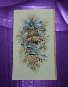 Biglietto Natalizio Vintage Collezione Incoronazione Campane Pergamena Dorato Raro! NOS - Foto 1 di 4