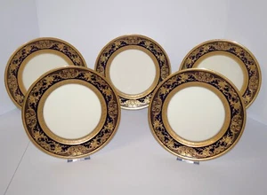 Charles Ahrenfeldt Limoges Depose Cobalto e Oro (Set di 5) 9 Piatti da 3/4" - Foto 1 di 7