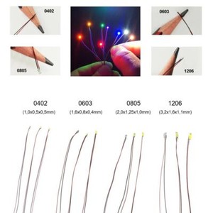 SMD LED 0402 0603 0805 1206 mit Microlitze Litze Kabel LEDs Farben AUSWAHL