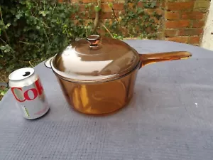 Rare & Unusual Ribbed Glass Corning Vision Amber Glass 2.5 Ltr Capacity Saucepan - Picture 1 of 24