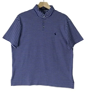 Polo Ralph Lauren Striped Self Collar Polo Shirt Mens Size Large Royal Blue - Picture 1 of 9