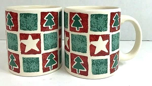 2 Waechtersbach Germany Weihnachtsbäume Sterne Becher Tassen rot grün Vintage EUC - Bild 1 von 9