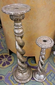 Pair of Tall Silver Twisted Candleholders - Picture 1 of 12