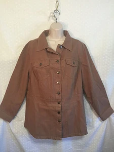 Women's 18w Plus Brown Surgar Demin Long Jean Jacket Buttons Long Sleeve Casual - Picture 1 of 8