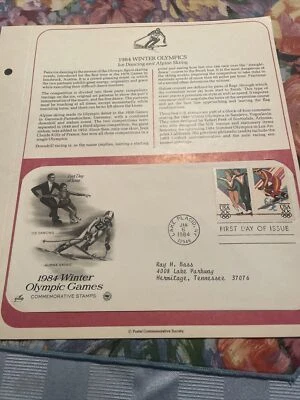 NRMT FDC 1984 WINTER OLYMPIC GAMES 2 20 CENT STAMPS ICE DANCING ALPINE SKIING - Image 1 of 4