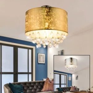 Lampada Da Soffitto A LED In Cristallo Per Soggiorno Tessile D 30 Cm - Foto 1 di 14