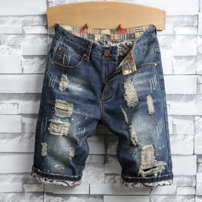 Verano Nuevos Hombres Pantalones Cortos De Colección Rasgados Ropa de Calle Agujero Ajustados Denim Pantalones Cortos Foto 1 de 4