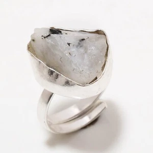 925 Sterling Silver Rainbow Moonstone Gemstone Handmade Ring Jewelry Adjust. - Picture 1 of 3