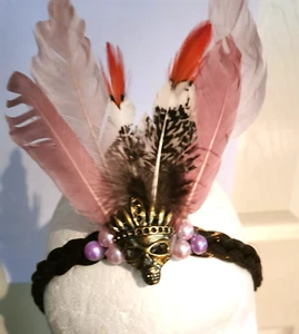 white pink FEATHER BOHO brown PLAIT HEADBAND HANDMADE festival Gatsby style - Picture 1 of 11