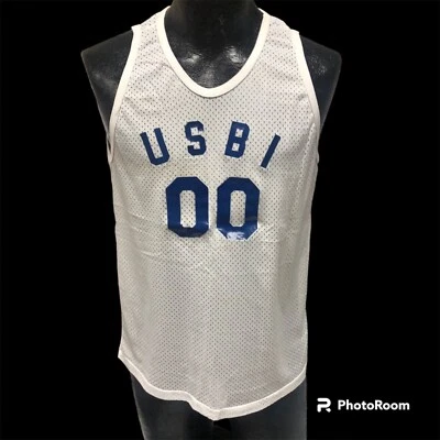 Vtg 80's Men White MESH Net Jersey USBI United Safe Boating Nylon Athletic Tank - Image 1 of 4