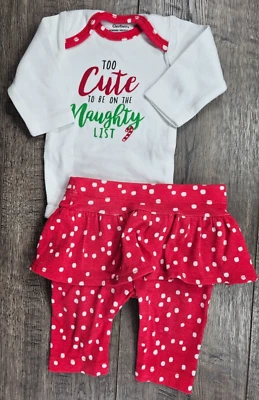 Baby Girl Clothes Gerber Newborn 2pc Too Cute To Be On The Naughty List Outfit - Image 1 of 3