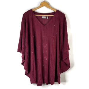 Susan Graver Womens Tunic Rop SIze 1X Red Embellished Sequins V-Neck Poncho - Picture 1 of 10