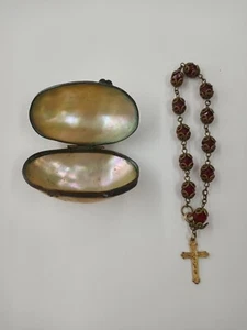 Vintage 14k GF Bracelet Rosary With Red Beads And Pearl Case. Unique Items! - Picture 1 of 6