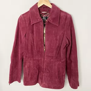Chaqueta delantera de gamuza lavable Dennis Basso con cremallera con bolsillos, granate - Imagen 1 de 8