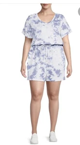 COMO BLU Tie Dye Romper V Neck With Pockets Size 1X Womens New - Picture 1 of 10