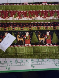 Tessuto di cotone. Tema natalizio. Babbo Natale/Renna su rosso e verde. In cantiere. - Foto 1 di 1