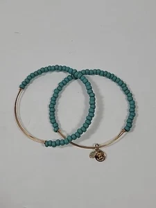 ALEX & ANI Blue Gold Tone Beaded Adjustable Bangle Bracelet Missing Tag Lot of 2 - Picture 1 of 9