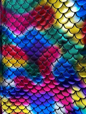 LUSHFABRIC MERMAID Scale Fabric Fish Tail Material Stretch Spandex 59" wide Rainbow