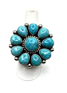 Wildwasser Türkis Cluster Ring Sterling Größe 8,5 verstellbar Navajo A. Tallis - Bild 1 von 17