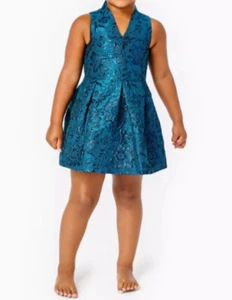 LILLY PULITZER Girl’s MINI TANLEE Dress Size 6 TEAL Bay Blooming BROCADE NWT - Picture 1 of 9