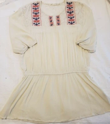 Blusa Camisa Vestido Encaje Mediana Mujer Crema Rojo Azul Floral Bordado Boho Pepl Foto 1 de 4