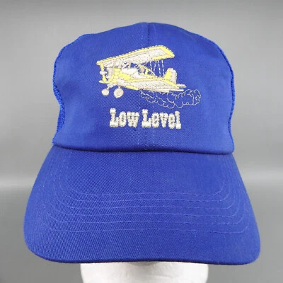 Low Level Bi-Plane Crop Duster Trucker Hat Cap Blue Snapback Adjustable Adult - Image 1 of 4