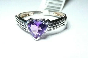*NWT* 10k White Gold HEART Shape Amethyst Solitaire Ring Size 6.5 - Picture 1 of 5