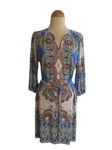 Luxology Abito Donna Taglia M Scollo a V Manica 3/4 Paisley Boho Vita Cravatta Colorato - Foto 1 di 5