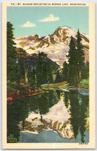 Mt. vintage Cartolina Rainier Riflessa nello Specchio Lago Washington - Foto 1 di 2