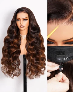 6x5 Brown Highlight Wig Glueless Wigs Human Hair Pre Plucked Pre Cut Body Wav... - Bild 1 von 6