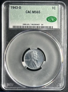 1943-D CAC MS65 Lincoln Steel Wheat Cent CACG Penny WWII - Bild 1 von 2