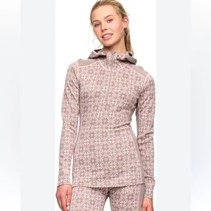 Kari Traa 100% Merino Wool Rose Hooded Base Layer Top Medium Pink Nordic Print - Bild 1 von 9