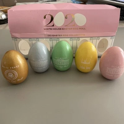 2020 Official Donald J. Trump The White House Easter Egg Roll Wooden 5 Egg Set - Image 1 of 4